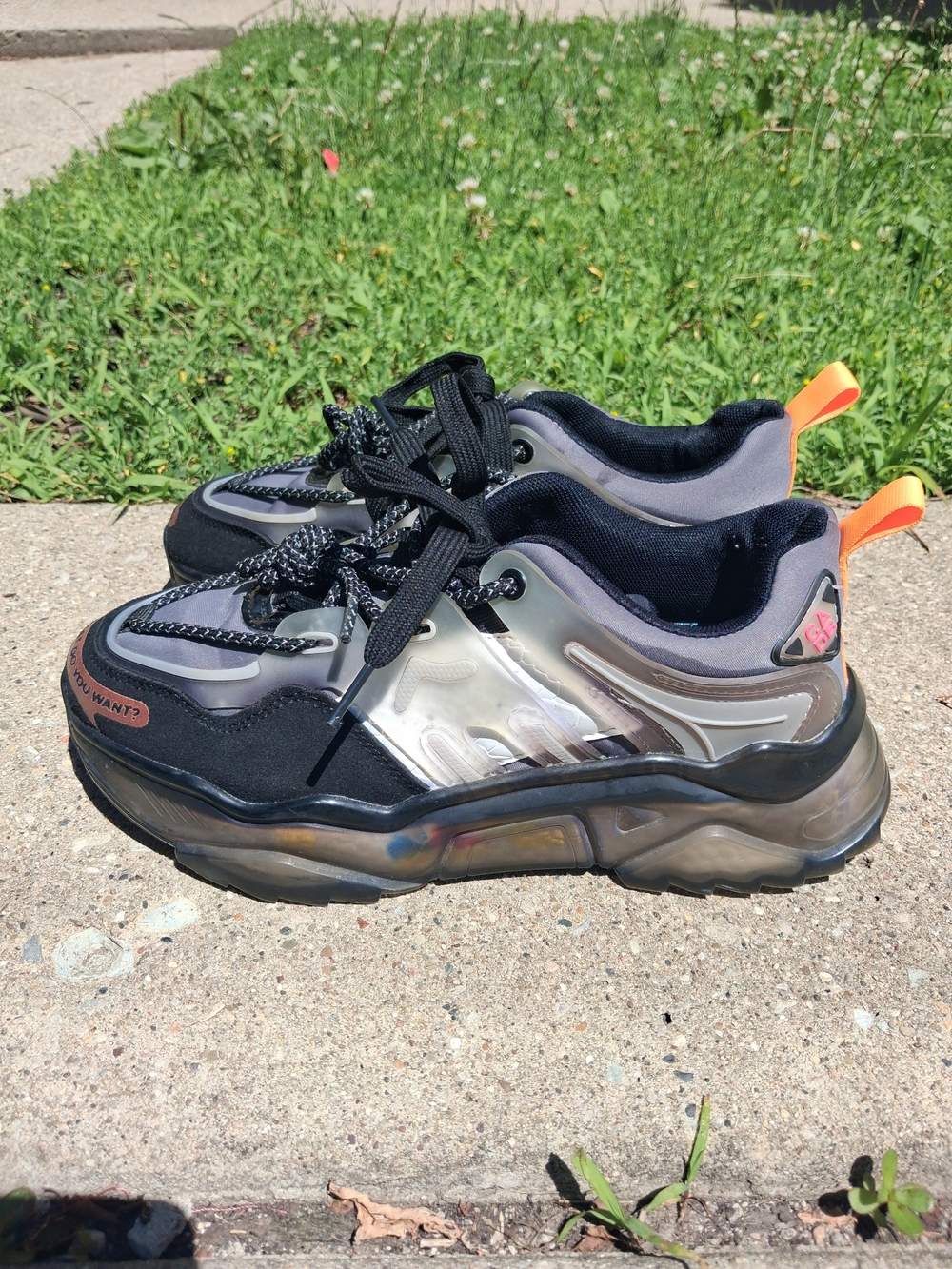 Japan Brand CADB Women's Black and Gray Sneakers with Orange Accents